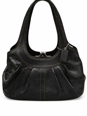 Coach Ergo Pleated Kisslock Frame Satchel Black Leather Y2K Vintage Shoulder Bag